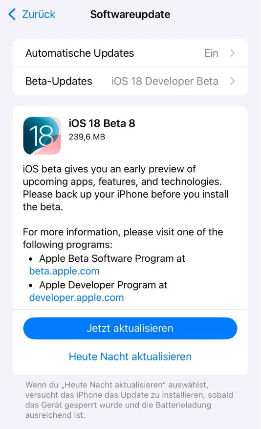 伊吾苹果手机维修分享苹果 iOS / iPadOS 18 开发者预览版 Beta 8 发布 